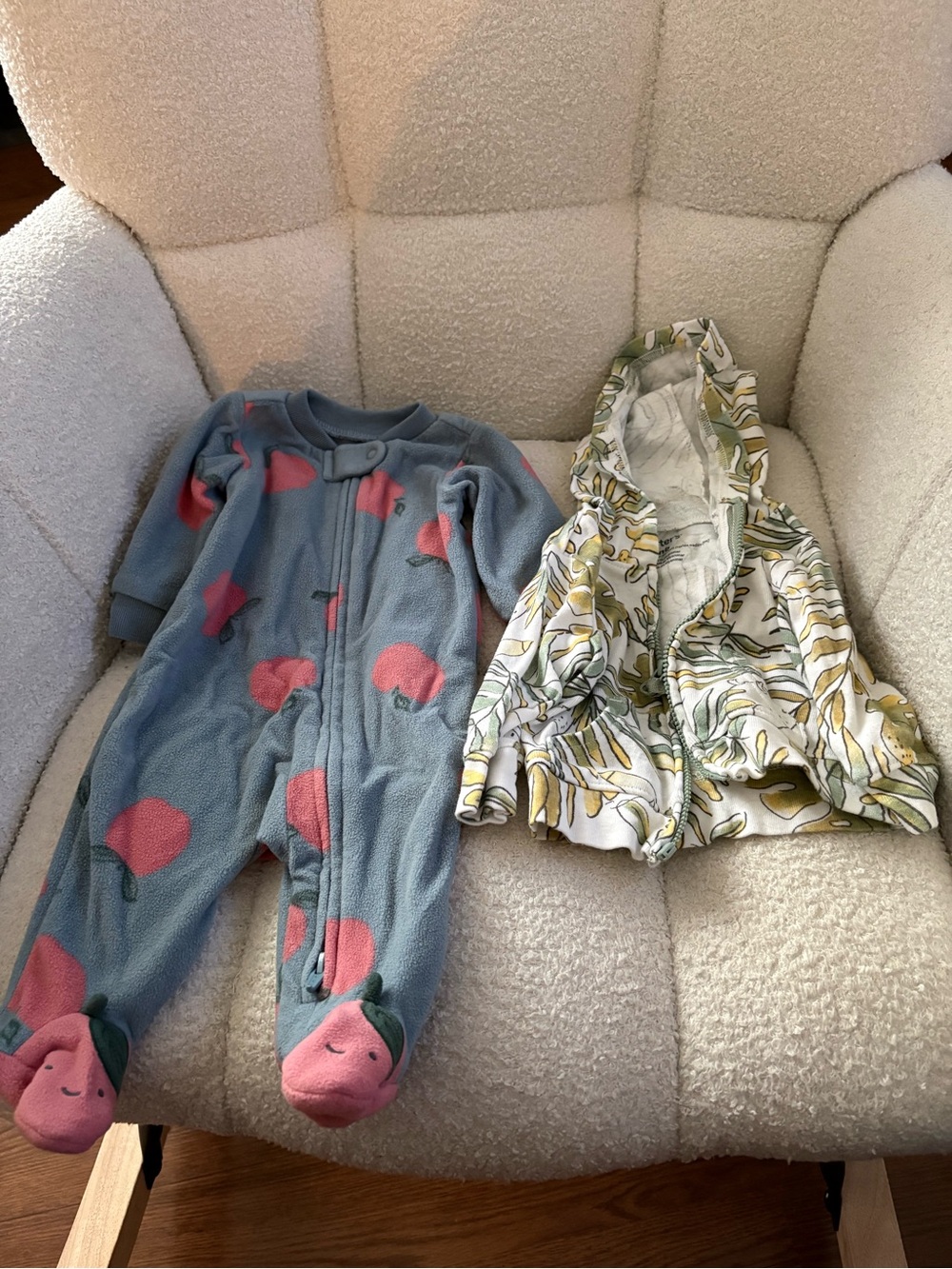 Blue Fleece Footed Sleeper with Pink Fruit Motif
